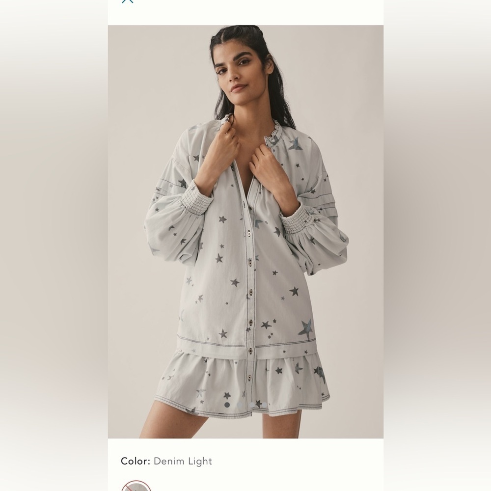 NWT new medium fits large Anthropologie pilcro long sleeve dress stars blue